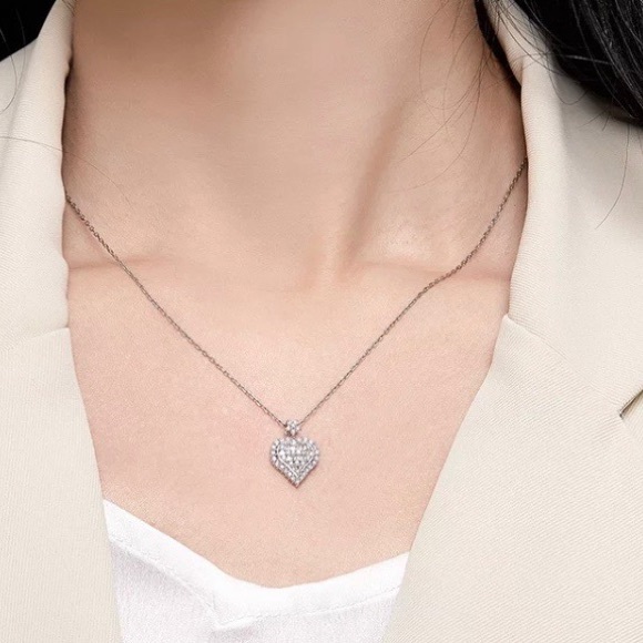 NEW 925 STERLING SILVER DIAMOND PENDANT NECKLACE - Picture 4 of 9